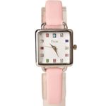 product_image_name-Generic-ساعة نسائية أنيقة بحزام جلد وردي – تصميم أنيق مع أحجار ملونة – شكل مربع كاجوال-1