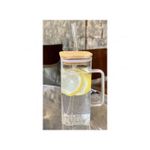 كوب زجاجي بايركس مع غطاء خشبي وقشة