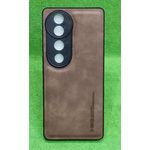 غطاء هاتف واقي نحيف فاخر من جلد PU ومصد TPU ناعم مقاوم للصدمات لهاتف vivo V40 - بني