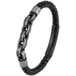 سوار من الجلد والفولاذ المقاوم للصدأ بتصميم مزدوج مجدول بلمسة فاخرة ومشبك مغناطيسي قوي - مناسب للارتداء اليومي والهدايا.