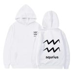 White cotton hoodie with aqurius zodiac black Logo