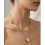 product_image_name-Generic-Double Layer Golden Necklace with Mother of Pearl Clover & Star Charms - Luxury Style.-1
