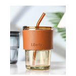 product_image_name-Ebasket-قطعتين) من كوب زجاجي بغطاء جلدي أنيق وقشة زجاجية سعة 450 مل، شفافة-2