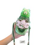 product_image_name-Generic-زجاجة مياه للأطفال 600 مل بغطاء محكم وشاليموه مع جراب وحمالة كتف – لون اخضر-2
