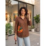 شميز كتان بني مطبوع 