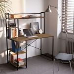 product_image_name-Generic-مكتب كمبيوتر 120 سم مع خزانة علوية ورفوف تخزين بني-1