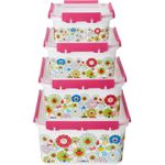 product_image_name-Generic-صندوق تخزيين طعام مربع بلاستيك مكون من 4 قطع من الكينج HJ-96 - متعدد الالوان-2