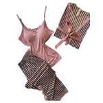 طقم بيجامة منزلي من 3 قطع للسيدات - وردي فاتح