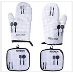Oven Mitts and Potholders Set- 4-Piece Heat-Resistant Cotton Kitchen Set- Professional Non-Slip Oven Gloves and Pads for Cooking- Baking- and BBQ- Machine Washable Linens- Grey