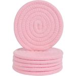 product_image_name-Generic-6 Pcs Coasters for Drinks,Super Absorbent Drink Coasters, Stylish Handmade Round Woven Coaster for Coffee Table Tabletop Protection Housewarming Gift for Home Decor - 4.3 Inches, Bright Pink-1