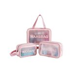 product_image_name-Generic-3-Piece Transparent Toiletry Bag Set, Makeup Bag, Travel Bag, Work Bag, Vacation Bag, Bathroom Organizer for Men and Women, ,Transparent Toiletry Bag Set-pink-2