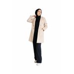 معطف ترنش نسائي طويل مناسب للمحجبات – خامة كوخ صوف مبطن فايبر – جيبين – لون بيج
