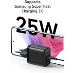 product_image_name-Generic- شاحن USB-C 25 وات يدعم شحن سامسونج فائق السرعة مع حماية متعددة وتقنية باور اي كيو 3.0، لون أسود-2