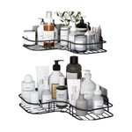 2-Piece Bathroom Shelf Perfect for Cosmetic Storage, Adhesive Wall Mounted Metal Corner Shelf, Storage Rack and Shampoo Holder, for Kitchen and Bathroom Stainless Steel, (2 Pack) Black