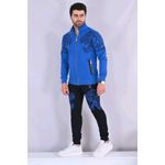 Casual Melton Pajamas Set - Blue & Black