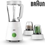 product_image_name-Braun-خلاط براون 3 في 1 مع كبة ومطحنة – قدرة 500 وات – خلاط متعدد الاستخدامات لتحضير العصائر والطحن والفرم – تصميم عملي سهل الاستخدام – لون أبيض – موديل JB0123WH-1