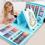 product_image_name-General-208 PCS Art Supplies, BRAND Drawing Art Kit for Kids Adults Art Set with Double Sided Trifold Easel, Oil Pastels, Crayons (Blue)-1
