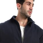 product_image_name-Red Circle-Turn Down Collar Zipped Gabardine Bomber Jacket - Navy Blue-4