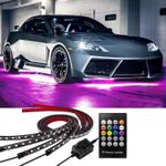 أضواء الشريط LED الخارجية للسيارات، 16 مليون لون، أضواء النيون ضد الماء مع تأثير الموسيقى، مجموعة أضواء تحتقنية لجميع السيارات والشاحنات، مجموعة من 4 (2 بطول 60 سم و2 بطول 90 سم) من كابر تريد