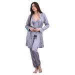 product_image_name-Generic-طقم رووب و بيجامة 5 قطع ( رووب منقوش + توب بحمالات + شورت + بنطلون + حزام ) , موديل 231 , رصاصي * اسود-2