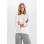 product_image_name-Defacto-Woman Crew Neck Regular Fit Long Sleeve T-Shirt - Ecru-3
