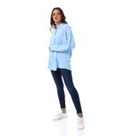 product_image_name-Esla-Baby Blue Smart Casual Long Sleeves Plain Button Down Shirt-3
