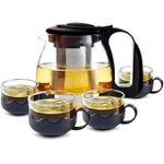 product_image_name-Generic-Pyrex tea serving set, Pyrex serving kettle with stainless steel strainer and 4 tea cups.

-1