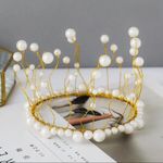 Delicate White Pearl & Gold Wire Wedding Crown - Bohemian Branch Design.