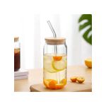 product_image_name-Generic-2 Pcs Glass Iced Coffee Mug with Straw and Bamboo Wood Lid Glass Juice Mug with Straw and Wooden Lid - Drinking Cups with Bamboo Lids and Straws, Glass Cup for Iced Coffee, Milk, Yogurt, Cocktails, Smoothies Clear Drinking Cup for Juice, Milk - Glass-5