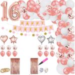 product_image_name-Generic-Sweet 16 Birthday Decorations with Balloon Arch Garland Photo Booth Backdrop and Props Rose Gold Sweet 16 Decorations Party Supplies Happy Birthday Banner Confetti Mylar Balloons Tablecloth-1