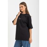 product_image_name-Esla-Round Neck "Silence" Printed Oversize Fit Black T Shirt-2