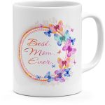 Ceramic Best Mom Ever Floral Butterflies With In Pretty Colors Coffee Mug