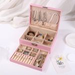 product_image_name-Generic-صندوق منظم مجوهرات مزدوج الطبقات بسعة كبيرة مصنوع من جلد البولي يوريثان، مناسب لتخزين الخواتم والأقراط والقلائد، منظم مجوهرات مثالي للسفر للنساء (وردي) (BO*1009)-4