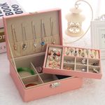 product_image_name-Generic-صندوق منظم مجوهرات مزدوج الطبقات بسعة كبيرة مصنوع من جلد البولي يوريثان، مناسب لتخزين الخواتم والأقراط والقلائد، منظم مجوهرات مثالي للسفر للنساء (وردي) (BO*1009)-5