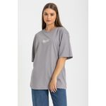 product_image_name-Esla-Round Neck "Silence" Printed Oversize Fit Light Grey T Shirt-2