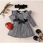 فستان أطفال أنيق من الصوف باللونين الأبيض والأسود