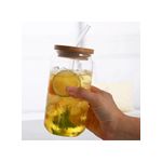 product_image_name-Generic-2 Pcs Glass Iced Coffee Mug with Straw and Bamboo Wood Lid Glass Juice Mug with Straw and Wooden Lid - Drinking Cups with Bamboo Lids and Straws, Glass Cup for Iced Coffee, Milk, Yogurt, Cocktails, Smoothies Clear Drinking Cup for Juice, Milk - Glass-3