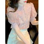 Fashion (pink)H Han Queen New Blouse Women Spring Summer Embroidery Crochet  Beading Shirts Office Work Blouse Puff Sleeve Vintage Loose Tops CHA @ Best  Price Online