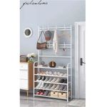 fashionhome 5-Tier Stainless Steel Coat And Shoes Rack For Home White 80*26*170cm