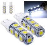 لمبات T10/W5W 13SMD 5050 LED فائقة السطوع 194 168 2825، لمبات استبدال LED من T10-13SMD-5050 لأضواء السيارة الداخلية - DC 12V - أبيض 13 LED - حزمة من 4