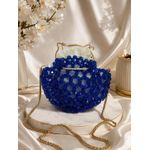 product_image_name-Generic-: Handmade Royal Blue Beaded Circular Handbag with Gold Frame Chain-3