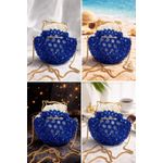 product_image_name-Generic-: Handmade Royal Blue Beaded Circular Handbag with Gold Frame Chain-4