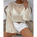 بلوزة شبكية باللون الأبيض الفاتح - مادة عالية الجودة