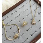 product_image_name-Generic-طقم إكسسوار نسائي فاخر 3 قطع (سلسلة + خاتم + انسيال) - مرصع بزاركون باجيت - لون ذهبي.-1