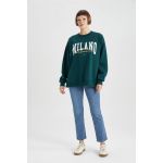 product_image_name-Defacto-Woman Crew Neck Oversize Fit Sweat Shirt - D.Green-2