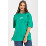 product_image_name-Esla-Round Neck "Silence" Printed Oversize Fit Green T Shirt-2