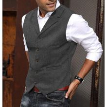 اشتري Fashion Mens T Vest Vintage Herringbone Retro Notch Lapel Slim Fit Waistcoat-Dark Grey في مصر