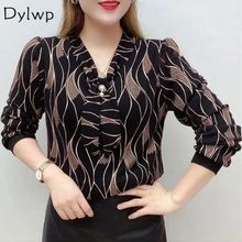 Buy Women's Long Sleeved V-neck Blouse Spring Summer Vintage Printed Blouses in Egypt