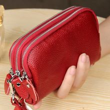 اشتري Fashion (Red)MJ Women Long Wallet Genuine Leather 3-Layer Zipper Purse Bag Large Capacity Wristlet Clutch Wallets Phone Bag Money Purses RA في مصر