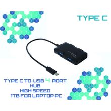 Buy Type-C To 4-Port USB Hub 480Mbps High Speed For Laptop Pc Support 1TB - Black in Egypt